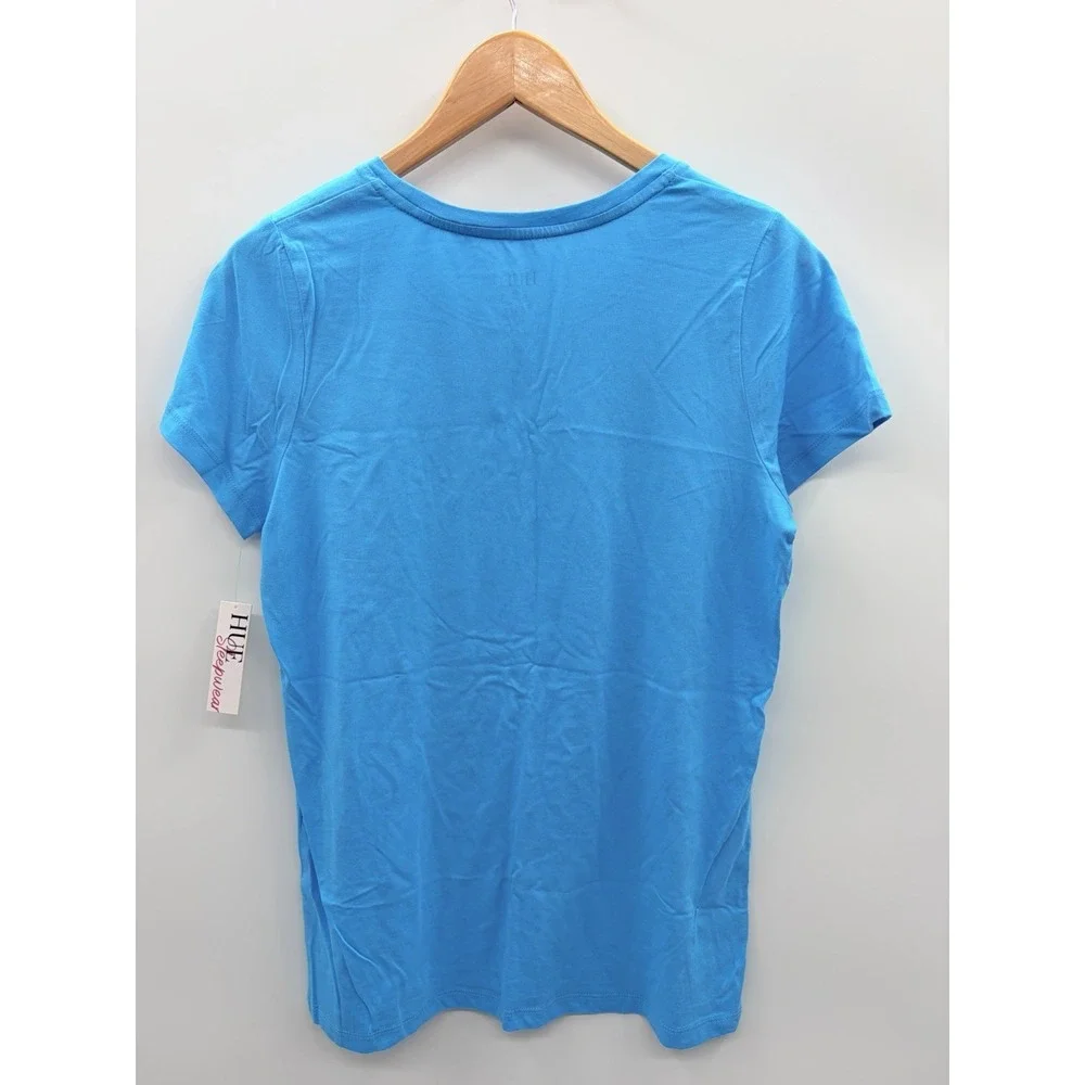 Hue Womens Small Solid Short-Sleeve Scoop-Neck Pajama T-Shirt Scuba Blue 2735